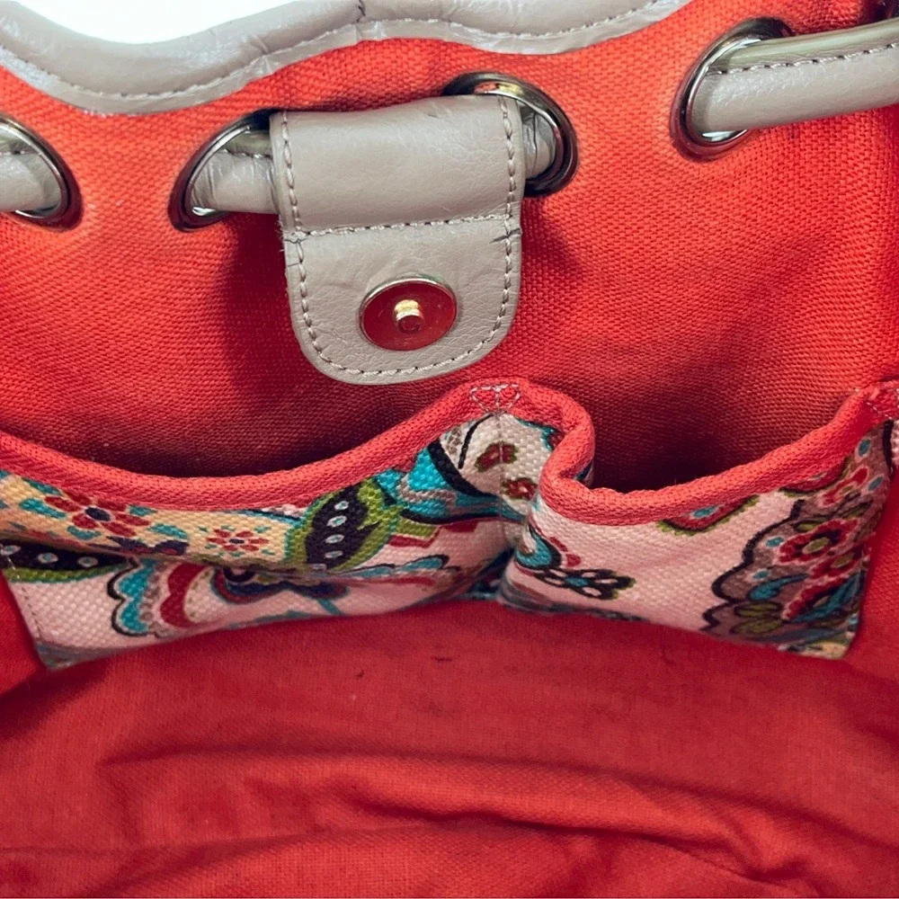 Retired Spartina 449 Bag Hobo‎ Boho Beach Bucket Drawstring Tote Linen & Leather